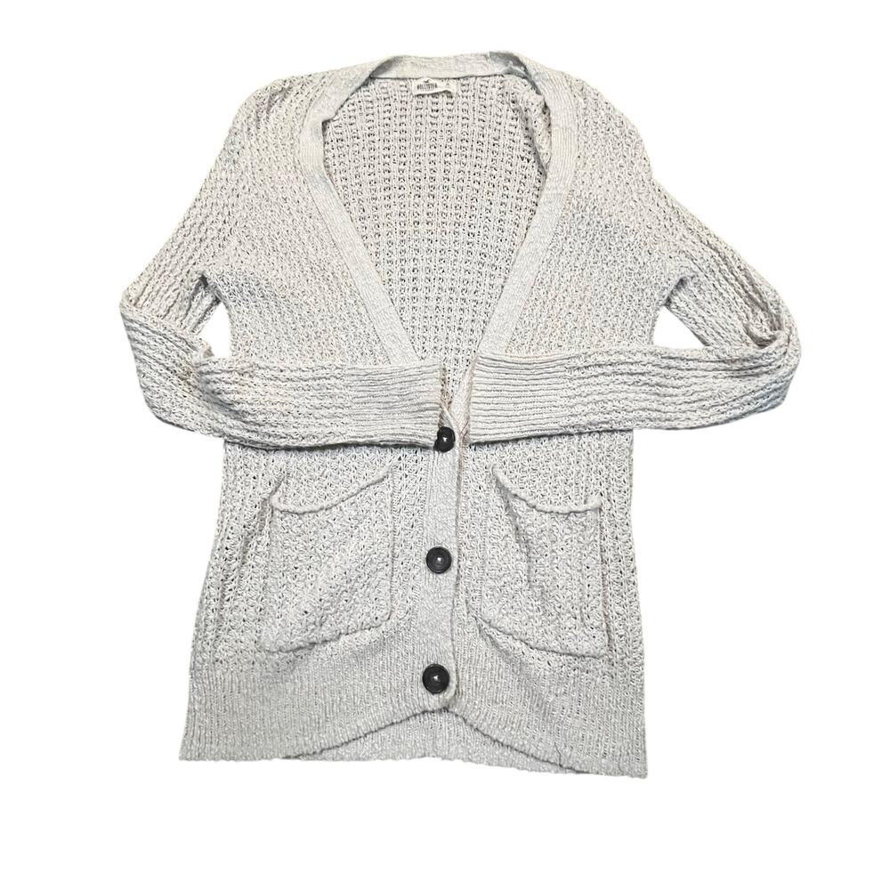 Hollister Womens Medium Chunky Knit Cardigan Beige Button Front Pocket